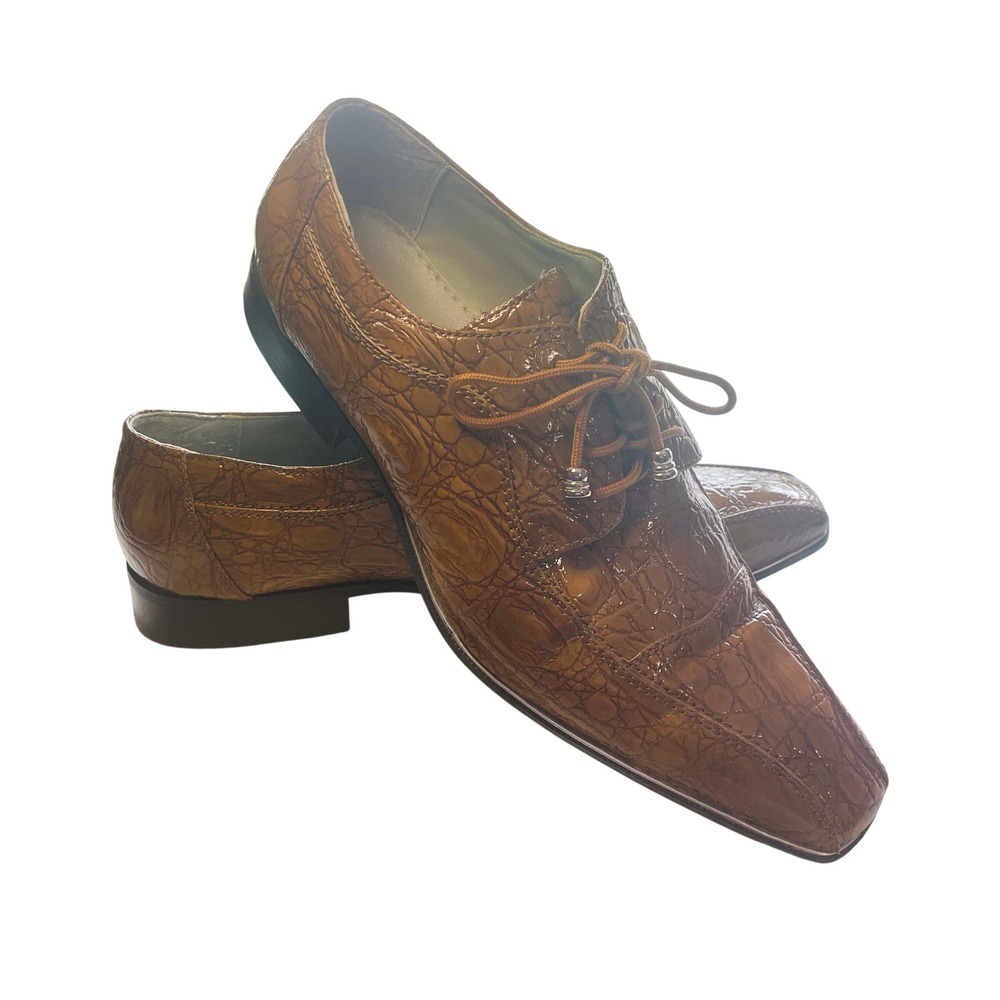 440 Club Mens Faux Crocodile Embossed Dress Shoes Size 10 Cognac Brown Statement